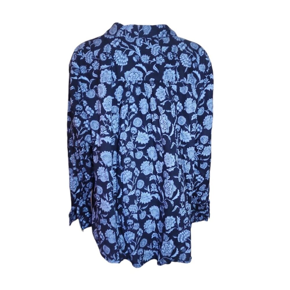 Roamans Shirt Womens Plus Size 28W Blue Floral‎ Button Down Long Sleeve Collared - Picture 3 of 7